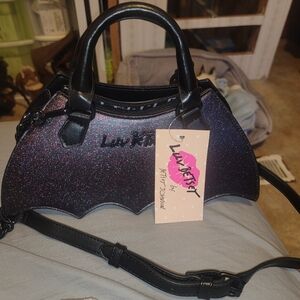 NWT BLACK n SILVER LUV BETSEY SPARKLE BAT CROSSBODY
